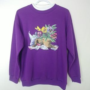 Vintage purple crew neck cottagecore sweater